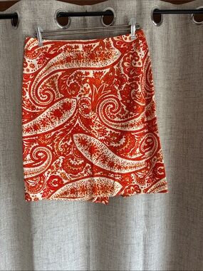 J Crew Orange Paisley Pencil Line Skirt